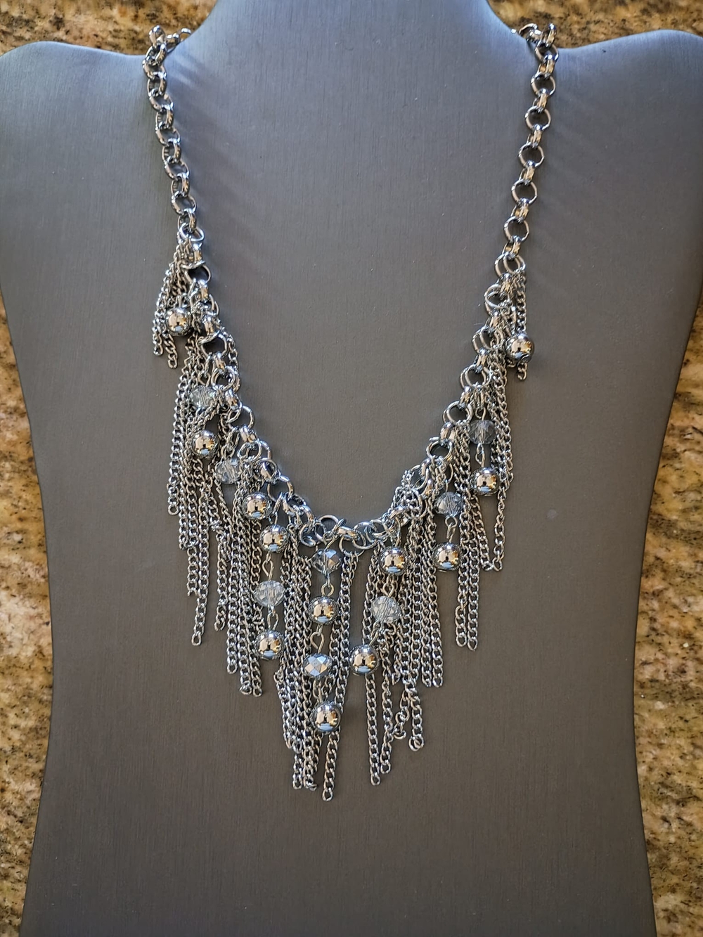 Silver Fringe Chain Statement Necklace - Women Jewelry